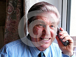 Happy man on telephone