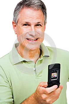 Happy man text messaging photo