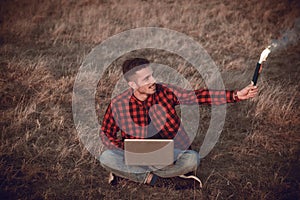 Happy man with the torch