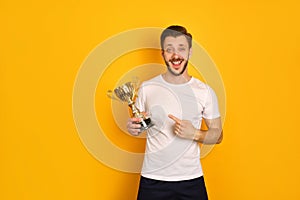 Happy Man With Trophy Laughing