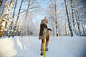 Happy Man Tugging Sleigh