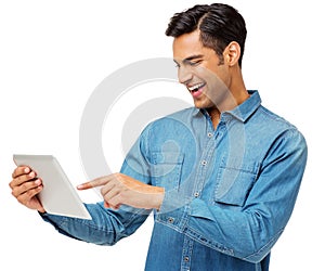 Happy Man Using Digital Tablet