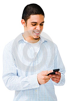 Happy Man Using Mobile Phone