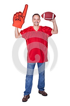 Happy Man Wearing Foam Finger