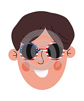 Happy man wears glasses with American flag vector illustration