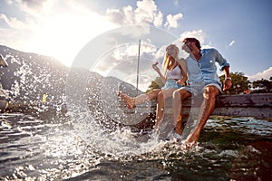 Happy man and woman enjoying together at holiday