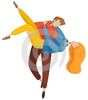 Man and Woman Hugging in Autumn Park Vector