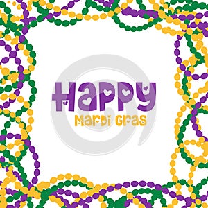 Happy Mardi Gras Greeting with Colorful Bead Frame