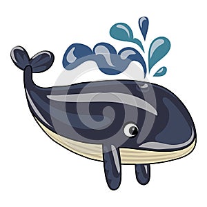 Happy marine whale icon, cartoon style