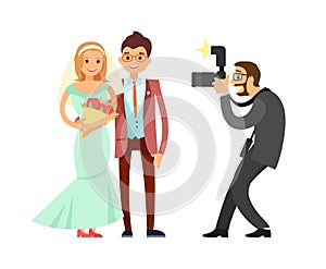 Happy Married Couple and Wedding Photographer
