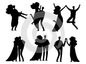 Happy married couples sihouettes vector design isolated photo