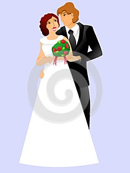 Happy Married Traditional Couple on Their Wedding Day - Vector