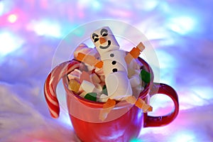 The happy marshmallow snowman in mag, snow decoration