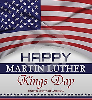 Happy martin luther king day greeting lettering, american flag photo