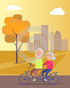 Happy Mature Couple Riding Together on Bike