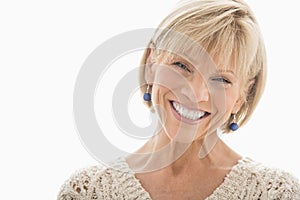 Happy Mature Woman Over White Background