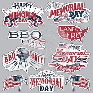 Happy Memorial Day Barbecue party labels set