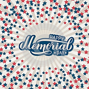 Happy Memorial Day calligraphy lettering. American retro patriotic background in colors of flag of USA. Easy to edit vector
