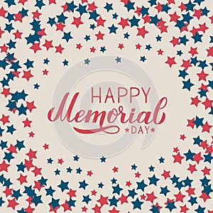 Happy Memorial Day calligraphy lettering. American retro patriotic background with stars in colors of flag of USA. Easy to edit