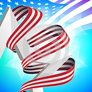 Happy Memorial Day greeting card with national flag colors ribbon and white star on colorful background. Remember and honor.
