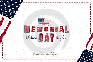 Happy Memorial Day. Greeting card with original font and USA map and flag. Template for American holidays. Flat illustration EPS10