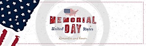 Happy Memorial Day. Greeting card with original font and USA map and flag. Template for American holidays. Flat illustration EPS10