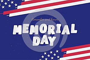 Happy Memorial Day. Greeting card with USA flag on background. National American holiday event. Flat vector illustration EPS10