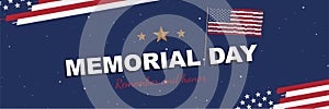 Happy Memorial Day. Greeting card with USA flag on background. National American holiday event. Flat vector illustration EPS10