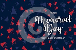 Happy Memorial Day. Greeting card with USA flag on blue background. National American holiday event. Flat vector illustration