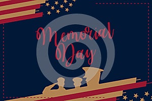 Happy Memorial Day. Greeting card with USA flag on blue background. National American holiday event. Flat vector illustration
