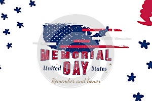 Happy Memorial Day. Greeting card with USA flag and map on the white background. National American holiday event. Flat vector