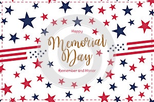 Happy Memorial Day. Greeting card with USA flag on white background. National American holiday event. Flat vector illustration
