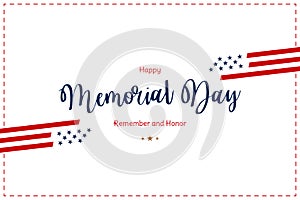 Happy Memorial Day. Greeting card with USA flag on white background. National American holiday event. Flat vector illustration