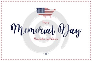 Happy Memorial Day. Greeting card with USA map and flag on white background. National American holiday event. Flat vector