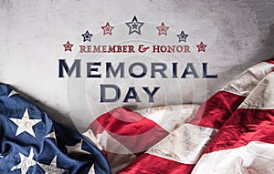 Happy Memorial day, Independence day concept made from american flag with the text on dark stone background