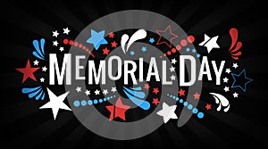 Happy Memorial Day lettering phrase in vector. National american holiday illustration with color stars and abstract