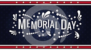 Happy Memorial Day lettering phrase in vector. National american holiday illustration with color stars and abstract