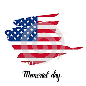 Happy Memorial Day poster. National american holiday illustration with american flag. Hand made lettering. Banner, flyer, brochure