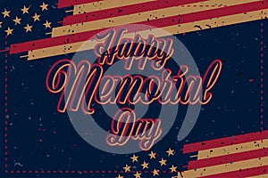 Happy Memorial Day. Vintage greeting card with USA flag on background with texture. National American holiday event. Flat vector