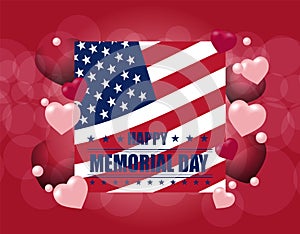 Happy Memory Day card. Illustration in honor of the national holiday USA with the US flag. Festive poster, banner or