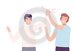 Happy Men Giving High Five to Each Other Vector Illustration