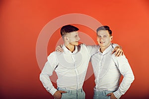 Happy men hugging photo