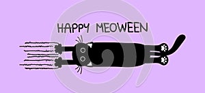 Happy Meoween (Happy Halloween) - funny quote design with cute vampire teeth black cat.