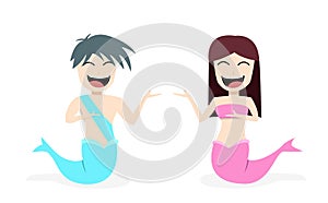 Happy Mermaid and merman on white in vector design photo
