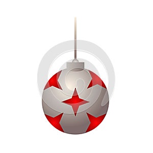 happy merry christmas silver ball hanging with red stars decorative icon