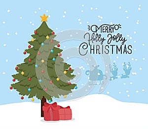 Happy mery christmas card with pine tree