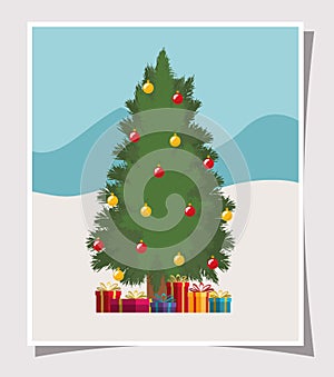 Happy mery christmas card with pine tree