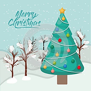 Happy mery christmas card with pine tree
