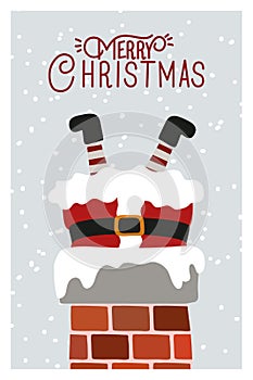 Happy mery christmas card with santa claus in chimney