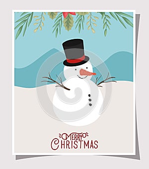 Happy mery christmas card with snowman